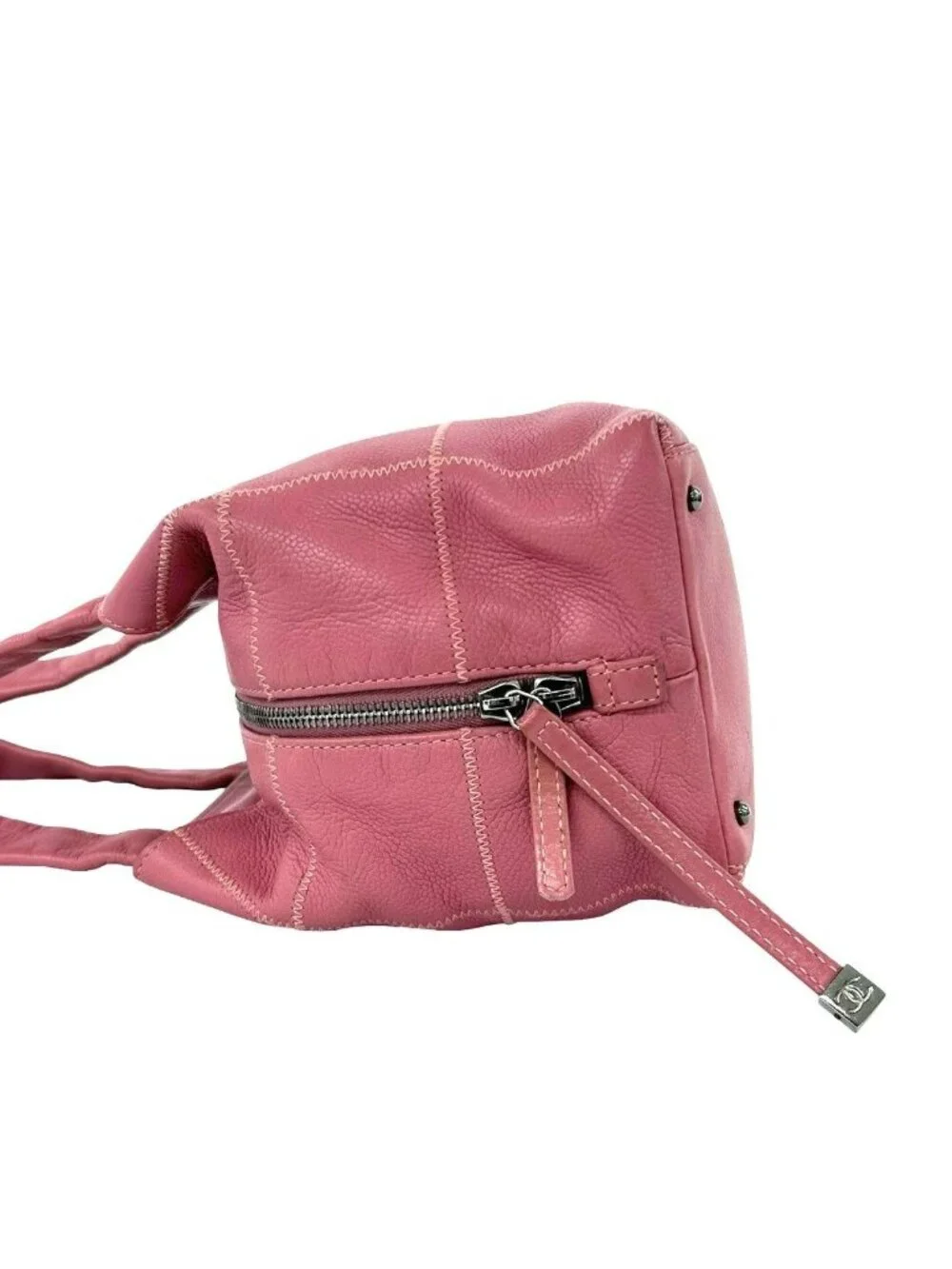 Chanel Choco Bar CC Logo Caviar Leather Mini Boston Bag Pink